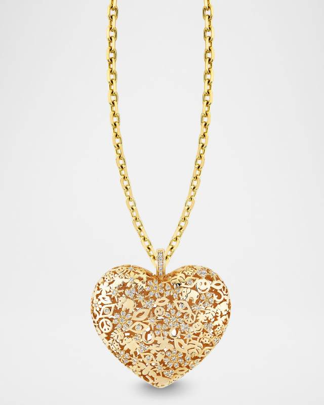 XL Pave Puffy Icon Wallpaper Heart Charm Necklace